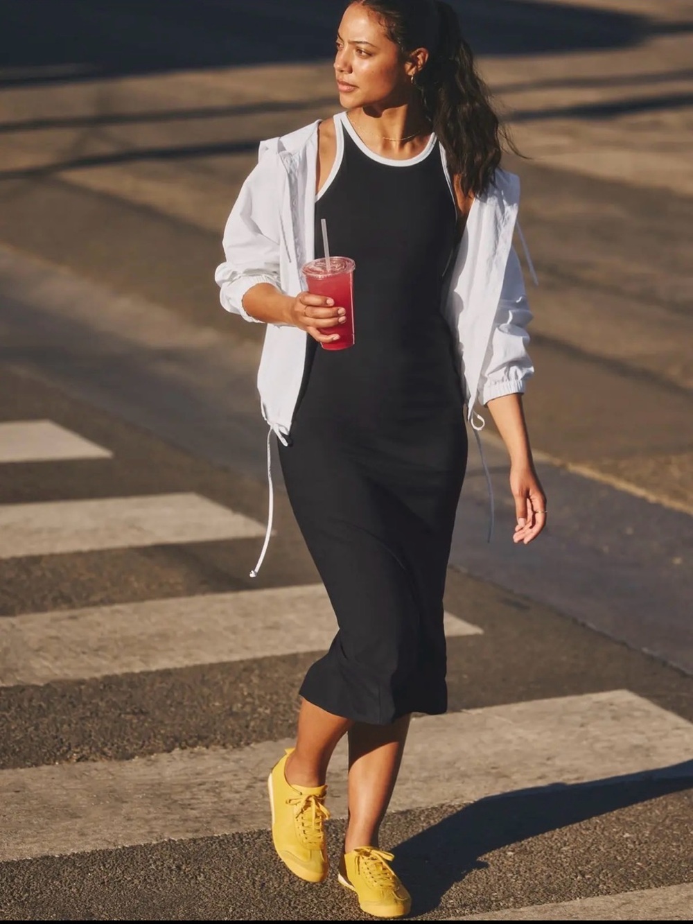 EUC Athleta Signature Rib Maxi Dress black dress with white
